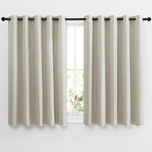 imageNICETOWN Blackout Natural Curtains for Bedroom  Window Treatment Thermal Insulated Grommet Drapes Room Darkening Energy Saving Sound Reducing for Basement 2 Panels W66 x L54