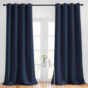 imageNICETOWN Navy Blue Blackout Curtains 102 inch Length Grommet Energy Saving Thermal Drapes Sound Reducing Heat Blocking Window Treatments for Living Room 2 Panels W52 x L102