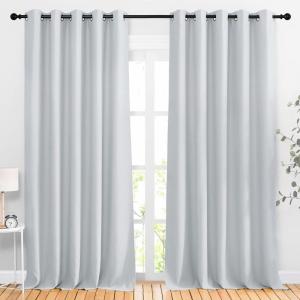 imageNICETOWN Blackout Curtains Panels for Living Room 2 Panels 66 x 92 Inch Greyish White 3 Pass Microfiber Noise Reducing Thermal Insulated Solid Ring Top Blackout Window Drapes