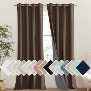 imageNICETOWN Coffee Vintage Linen 100 Blackout Curtains for Living Room Thermal Insulated Curtains 108quot Long Noise Reducing Window Treatment Drapes for Hall Room 52quot Wide Per Panel Set of 2