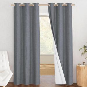 imageNICETOWN 100 Absolutely Blackout Linen Curtains with Thermal Insulated White Liner Dove Grey W42 2 Pieces Noise Reducing Textured Linen Look Curtains for Windows 90 inch Length for Classroom