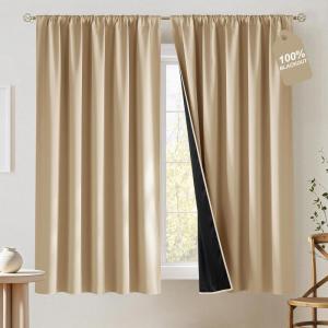 imageNICETOWN 100 Blackout Doorway 80 inch Curtains Rod Pocket Room Darkening Privacy Window Treatment for BedroomLiving Room Grey W52 x L80 2 PanelsBiscotti Beige