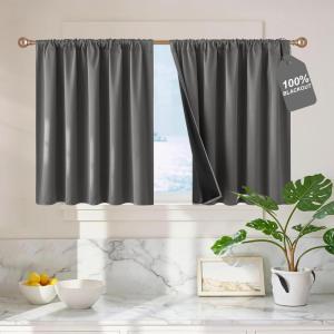imageNICETOWN 100 Blackout Doorway 80 inch Curtains Rod Pocket Room Darkening Privacy Window Treatment for BedroomLiving Room Grey W52 x L80 2 PanelsGrey