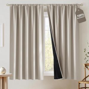 imageNICETOWN 100 Blackout Doorway 80 inch Curtains Rod Pocket Room Darkening Privacy Window Treatment for BedroomLiving Room Grey W52 x L80 2 PanelsNatural