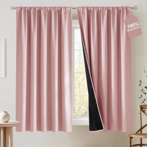 imageNICETOWN 100 Blackout Doorway 80 inch Curtains Rod Pocket Room Darkening Privacy Window Treatment for BedroomLiving Room Grey W52 x L80 2 PanelsPink