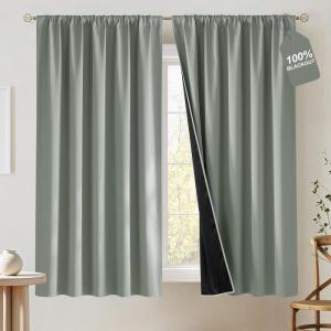 imageNICETOWN 100 Blackout Doorway 80 inch Curtains Rod Pocket Room Darkening Privacy Window Treatment for BedroomLiving Room Grey W52 x L80 2 PanelsSage Green
