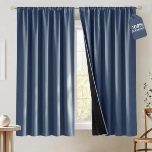 imageNICETOWN 100 Blackout Doorway 80 inch Curtains Rod Pocket Room Darkening Privacy Window Treatment for BedroomLiving Room Grey W52 x L80 2 PanelsStone Blue