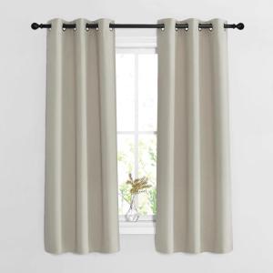 imageNICETOWN Bedroom Blackout Curtains 63 inches Long  Window Treatment Thermal Insulated Solid Grommet Room Darkening Voice Reducing Drapes for Living Room Natural Set of 2 W37 x L63