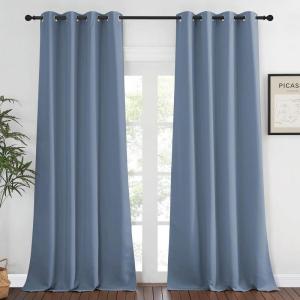 imageNICETOWN Bedroom Curtain Room Darkening Drapery 102 inches Length  Home Fashion Thermal Insulated Grommet Room Darkening Curtain for Living Room Stone Blue 1 Panel 52 x 102 inches