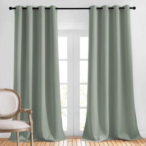 imageNICETOWN Bedroom Curtains 95 inches Long  Grommet Top Thermal Insulated Solid Energy Saving Sound Reducing Drapes for Living Room Sage Green 2 Panels W52 x L95