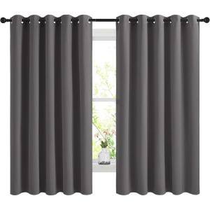 imageNICETOWN Blackout Curtains Panels for Bedroom 2 Panels 66 x 60 Inch Gray 3 Pass Microfiber Noise Reducing Thermal Insulated Solid Ring Top Blackout Window Drapes