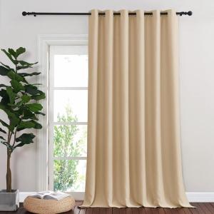 imageNICETOWN Blackout Living Room Curtain 118 inch Length Grommet Thermal Curtain Sound Blocking Room Divider for Sliding Glass Door Biscotti Beige W80 x L118 1 Panel