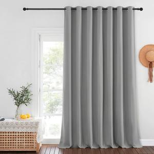 imageNICETOWN Blackout Sliding Door Curtain 120 inches Long Grommet Top Thermal Insulated Extra Wide Room Divider Window Treatment for PatioFrench Door W100 x L120 1 Panel Silver Grey