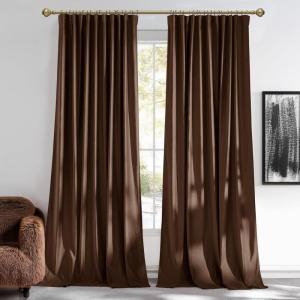 imageNICETOWN Fall Bronze Blackout 108 inch Length Velvet Curtains Pair Room Darkening Energy Saving Floor to Ceiling Drapes for Living Room and Bedroom 52 W x 108 L inch Support Shower Hooks 2 PanelsBrown