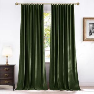 imageNICETOWN Fall Bronze Blackout 108 inch Length Velvet Curtains Pair Room Darkening Energy Saving Floor to Ceiling Drapes for Living Room and Bedroom 52 W x 108 L inch Support Shower Hooks 2 PanelsOlive Green
