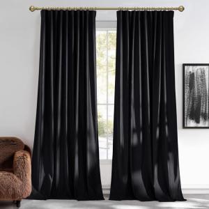 imageNICETOWN Fall Bronze Blackout 108 inch Length Velvet Curtains Pair Room Darkening Energy Saving Floor to Ceiling Drapes for Living Room and Bedroom 52 W x 108 L inch Support Shower Hooks 2 PanelsBlack