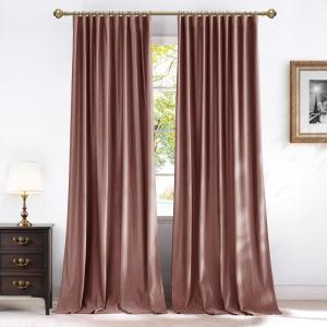 imageNICETOWN Fall Bronze Blackout 108 inch Length Velvet Curtains Pair Room Darkening Energy Saving Floor to Ceiling Drapes for Living Room and Bedroom 52 W x 108 L inch Support Shower Hooks 2 PanelsDusty Rose Pink