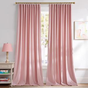 imageNICETOWN Fall Bronze Blackout 108 inch Length Velvet Curtains Pair Room Darkening Energy Saving Floor to Ceiling Drapes for Living Room and Bedroom 52 W x 108 L inch Support Shower Hooks 2 PanelsBlush Pink