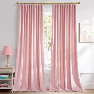 imageNICETOWN Fall Bronze Blackout 108 inch Length Velvet Curtains Pair Room Darkening Energy Saving Floor to Ceiling Drapes for Living Room and Bedroom 52 W x 108 L inch Support Shower Hooks 2 PanelsBaby Pink