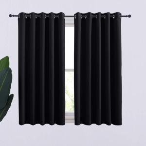 imageNICETOWN Halloween Bathroom Blackout Curtains and Drapes Black Solid Thermal Insulated Grommet Blackout Drapery Panels for Window 2 Panels 70 inches Wide by 54 inches Long Black