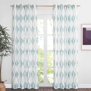 imageNICETOWN Light Filtering BohoChic Curtains ampamp Drapes Linen Blend Rod Pocket Casual ampamp Rustic Privacy Semi Sheer Bohemian Medallion Pattern for BedroomLiving Room W52 x L84 Taupe 1 PairWhite  Teal