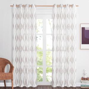 imageNICETOWN Light Filtering BohoChic Curtains ampamp Drapes Linen Blend Rod Pocket Casual ampamp Rustic Privacy Semi Sheer Bohemian Medallion Pattern for BedroomLiving Room W52 x L84 Taupe 1 PairWhite  Tan