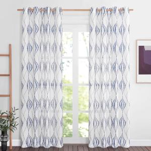 imageNICETOWN Light Filtering BohoChic Curtains ampamp Drapes Linen Blend Rod Pocket Casual ampamp Rustic Privacy Semi Sheer Bohemian Medallion Pattern for BedroomLiving Room W52 x L84 Taupe 1 PairWhite  Navy
