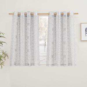 imageNICETOWN Light Filtering BohoChic Curtains ampamp Drapes Linen Blend Rod Pocket Casual ampamp Rustic Privacy Semi Sheer Bohemian Medallion Pattern for BedroomLiving Room W52 x L84 Taupe 1 PairGrey