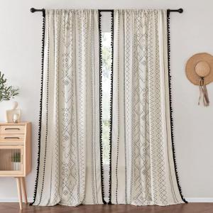imageNICETOWN Light Filtering BohoChic Curtains ampamp Drapes Linen Blend Rod Pocket Casual ampamp Rustic Privacy Semi Sheer Bohemian Medallion Pattern for BedroomLiving Room W52 x L84 Taupe 1 PairBlack
