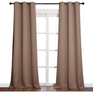imageNICETOWN Light Reducing Grommet Curtains  Tripe Woven Textured Soft Curtain Panels for Living Room Window Treatment Drapes 2 Panels W42 x L90 Cappuccino
