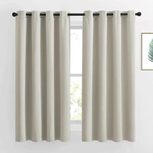 imageNICETOWN Natural Blackout Curtains 63 inch Long  Grommet Window Treatment Thermal Insulated Solid Room Darkening Sound Dampening Drapes for Living Room 2 Panels W52 x L63