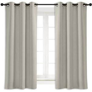 imageNICETOWN Natural Room Darkening Blind Shade for Kids Bedroom Triple Weave Home Decoration Light Blocking Solid Ring Top CurtainDrape for Small Window Single Panel 42 x 63 inch
