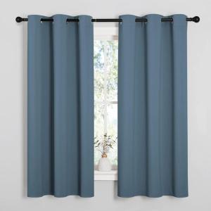 imageNICETOWN Smoky Blue Blackout Curtains 45 inches Length for Cafe 2 Panels 34quot Wide Thermal Insulated Decoration Drapes for Small Window