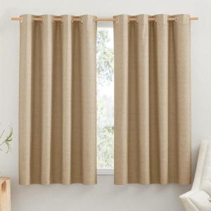 imageNICETOWN 100 Absolutely Blackout Linen Curtains with Thermal Insulated White Liner Camel 52quot Wide by 48quot Long 2 Pieces Linen Blend Window Drapes Privacy Window Treatments for BedroomKids Room