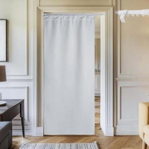 imageNICETOWN Doorway Curtain ampamp Track Set Blackout French Door Curtain with Smooth Track for ClosetBay Thermal Insulated Temporary Door for Living RoomBedrrom Privacy W 34 x L 80 in Black 1 PanelGreyish White
