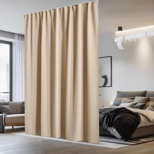 imageNICETOWN Doorway Curtain ampamp Track Set Blackout French Door Curtain with Smooth Track for ClosetBay Thermal Insulated Temporary Door for Living RoomBedrrom Privacy W 34 x L 80 in Black 1 PanelBiscuit