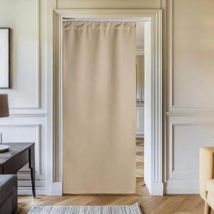 imageNICETOWN Doorway Curtain ampamp Track Set Blackout French Door Curtain with Smooth Track for ClosetBay Thermal Insulated Temporary Door for Living RoomBedrrom Privacy W 34 x L 80 in Black 1 PanelBiscotti Beige