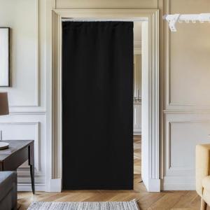 imageNICETOWN Doorway Curtain ampamp Track Set Blackout French Door Curtain with Smooth Track for ClosetBay Thermal Insulated Temporary Door for Living RoomBedrrom Privacy W 34 x L 80 in Black 1 PanelBlack