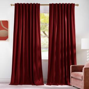 imageNICETOWN Velvet Stone Blue Blackout Curtains 96 inches Long Rod Pocket ampamp Back Tab Thermal Drapes Luxury Room Darkening Window Treatments for Bedroom W52 x L96 2 PanelsRed