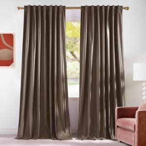 imageNICETOWN Velvet Stone Blue Blackout Curtains 96 inches Long Rod Pocket ampamp Back Tab Thermal Drapes Luxury Room Darkening Window Treatments for Bedroom W52 x L96 2 PanelsTaupe