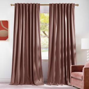 imageNICETOWN Velvet Stone Blue Blackout Curtains 96 inches Long Rod Pocket ampamp Back Tab Thermal Drapes Luxury Room Darkening Window Treatments for Bedroom W52 x L96 2 PanelsRose Wild