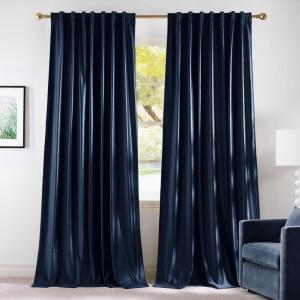 imageNICETOWN Velvet Stone Blue Blackout Curtains 96 inches Long Rod Pocket ampamp Back Tab Thermal Drapes Luxury Room Darkening Window Treatments for Bedroom W52 x L96 2 PanelsNavy Blue