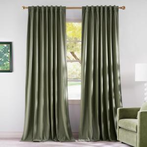 imageNICETOWN Velvet Stone Blue Blackout Curtains 96 inches Long Rod Pocket ampamp Back Tab Thermal Drapes Luxury Room Darkening Window Treatments for Bedroom W52 x L96 2 PanelsSage Green