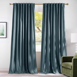 imageNICETOWN Velvet Stone Blue Blackout Curtains 96 inches Long Rod Pocket ampamp Back Tab Thermal Drapes Luxury Room Darkening Window Treatments for Bedroom W52 x L96 2 PanelsStone Blue