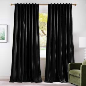 imageNICETOWN Velvet Stone Blue Blackout Curtains 96 inches Long Rod Pocket ampamp Back Tab Thermal Drapes Luxury Room Darkening Window Treatments for Bedroom W52 x L96 2 PanelsBlack