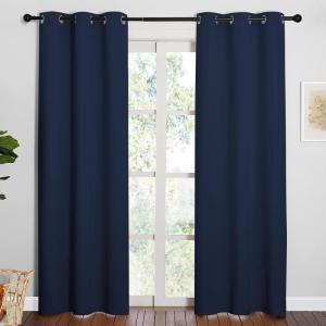 imageNICETOWN Window Treatment Energy Saving Thermal Insulated Solid Grommet Blackout CurtainsDrapes for Living Room Navy 1 Pair 42 by 84Inch