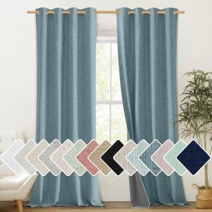imageNICETOWN 100 Absolutely Blackout Linen Curtains with Thermal Insulated White Liner Skylark Blue 52quot Wide 108quot Length Energy Saving Curtains for Living Room 2 Panels Set Vertical Blinds