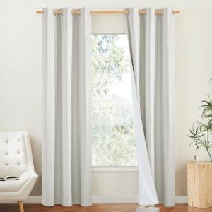 imageNICETOWN 100 Blackout Linen Texture Curtains 90 inches Long Ivory 2 Pcs Thermal Insulated Full Blackout 2Layer Lined Drapes Energy Efficiency Window Draperies for Boys Room