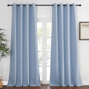imageNICETOWN Blackout Window Curtain 90 inch Length  Room Darkening Thermal Insulated Grommet Large Window Treatment Light Blocking for BedroomDoorway Vintage Blue 1 Panel W52 x L90