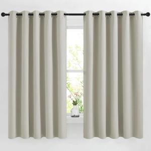 imageNICETOWN Natural Room Darkening Bedroom Curtain Window Treatment Thermal Insulated Solid Grommet Voice Reducing Drapes for Kids RoomLiving Room Set of 2 W66 x L66